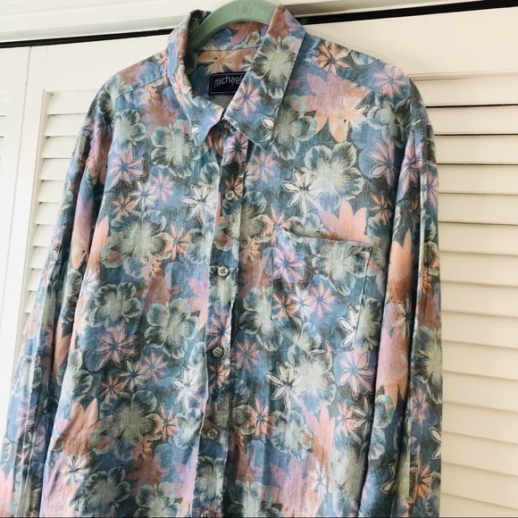 2/$50 MICHAEL’S Floral Linen Button Down Shirt Size Medium - Picture 2 of 8